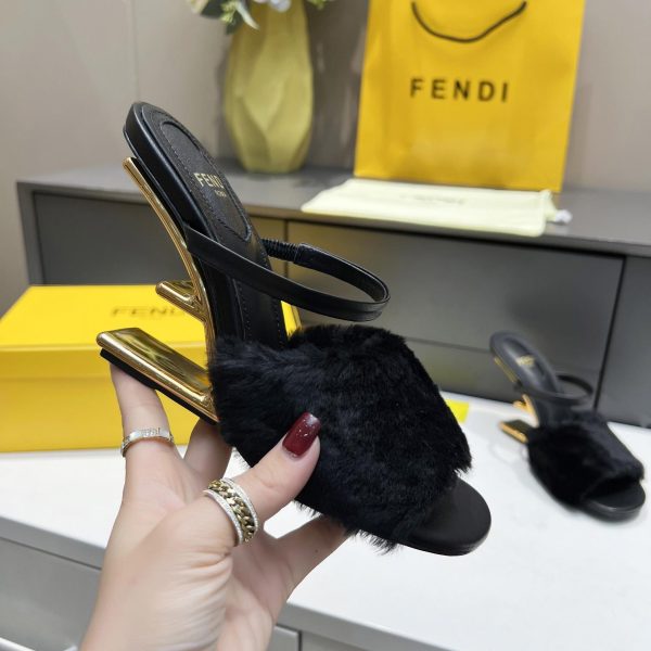 Fendi First Black Mink Medium-Heel Sandals - Image 8