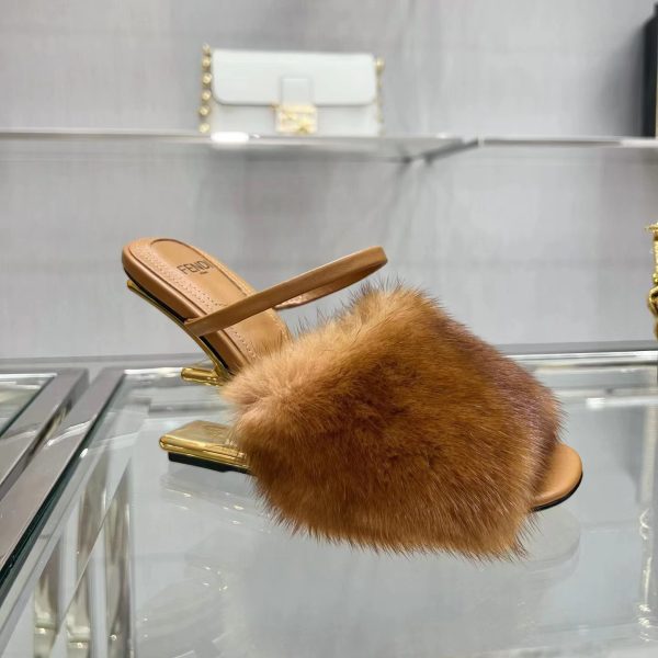 Fendi First Brown Mink High-Heeled Sandals - Image 2