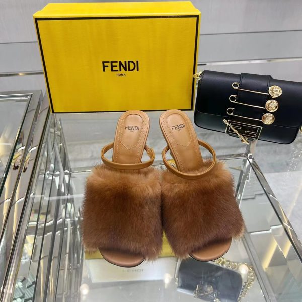 Fendi First Brown Mink High-Heeled Sandals
