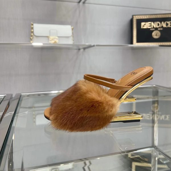 Fendi First Brown Mink High-Heeled Sandals - Image 3