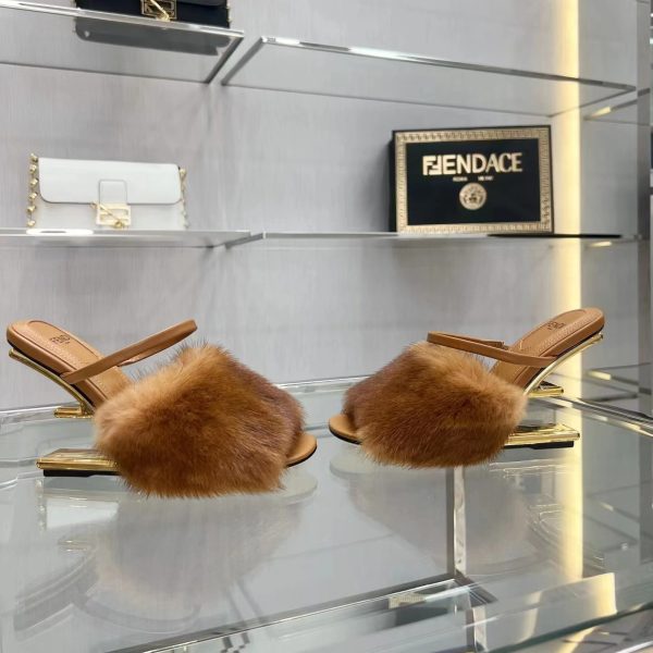 Fendi First Brown Mink High-Heeled Sandals - Image 4