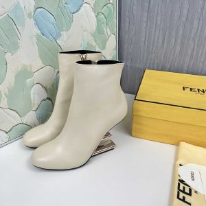 Fendi First High-Heeled Boots In Beige Nubuck Leather