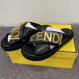 Fendi Graphy Black Leather Slides