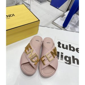 Fendi Graphy Pink Leather Slides