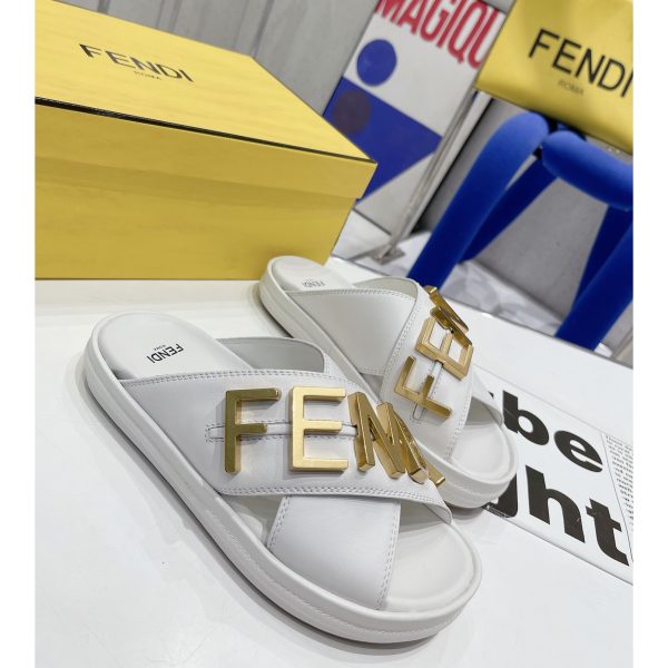 Fendi Graphy White Leather Slides