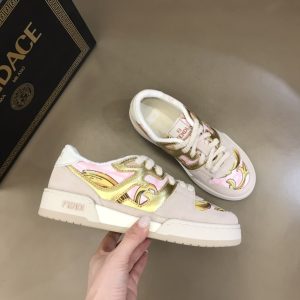 Fendi Match Fendace Printed Pink Satin Low-Tops Sneakers