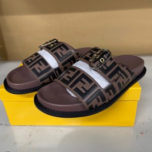 Fendi Multicolor Leather Slides(Brown)