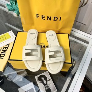 Fendi Signature Beige Leather Slides