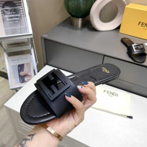 Fendi Signature Black Leather Slides