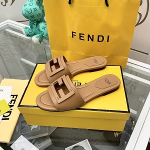 Fendi Signature Brown Leather Slides