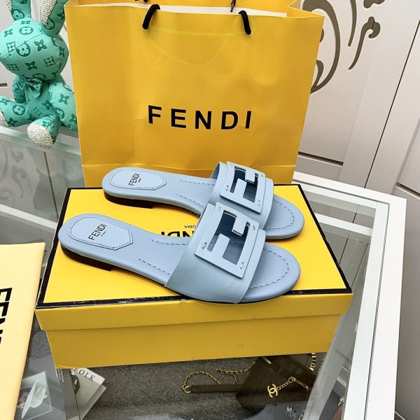 Fendi Signature Light Blue Leather Slides