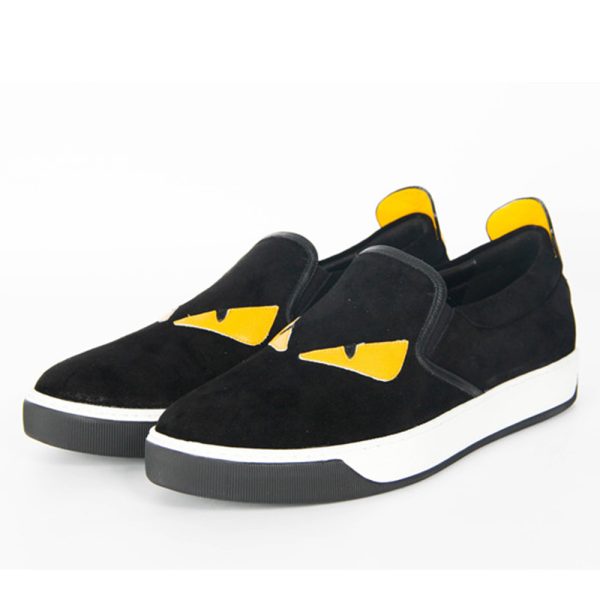 Fendi Spiked Bag Bugs Slip-on Sneaker In Black Split-Leather Calfskin