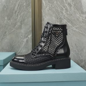 Prada Brushed Leather And Mesh Boots