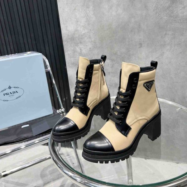 Prada Brushed Leather And Nylon Laced Booties