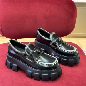 Prada Brushed Leather Monolith Loafers