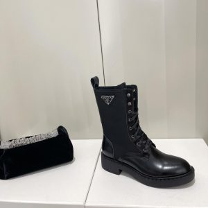 Prada Brushed-Leather And Re-Nylon Boots