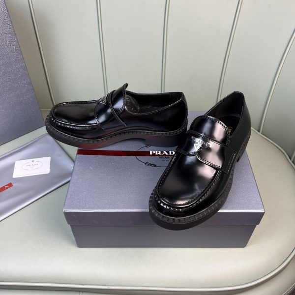 Prada Chocolate Sharp Brushed Leather Pointed Loafers