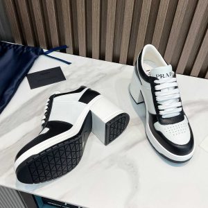 Prada Downtown High-Heeled Leather Sneakers