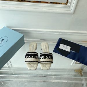 Prada Embroidered Fabric Slides