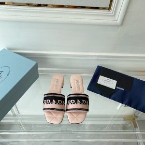 Prada Embroidered Fabric Slides