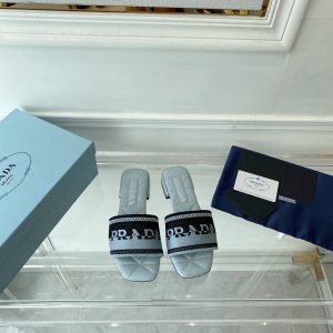 Prada Embroidered Fabric Slides