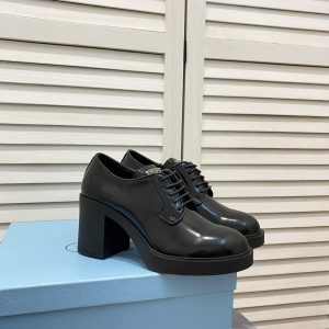 Prada Heeled Brushed Leather Lace-Ups