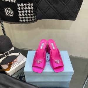 Prada High-Heeled Satin Slides