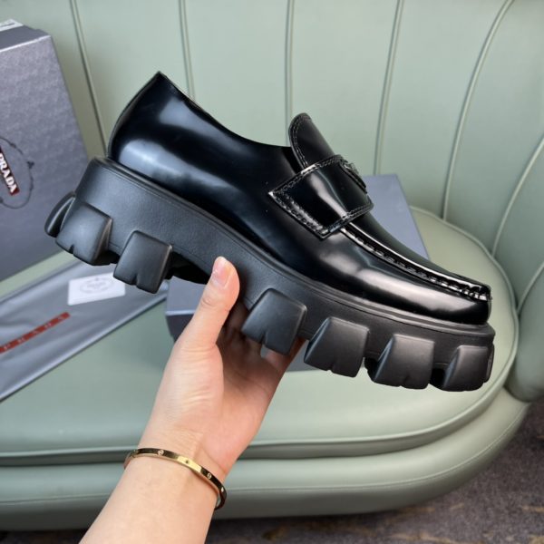 Prada Monolith Brushed Leather Loafers - Image 3