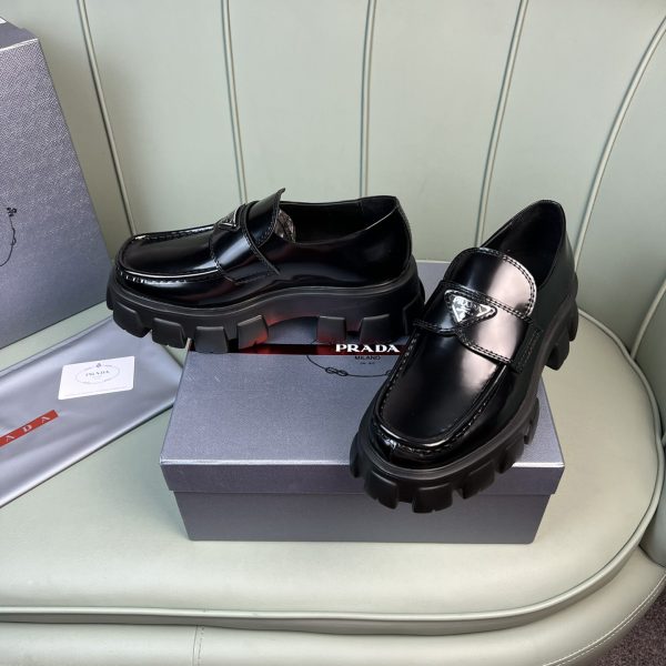 Prada Monolith Brushed Leather Loafers - Image 4