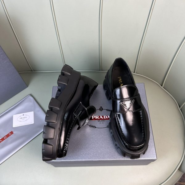 Prada Monolith Brushed Leather Loafers - Image 5