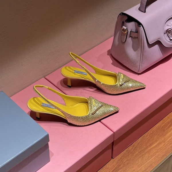 Prada Satin Sling-Back Pumps With Crystals(5.5cm) - Image 7
