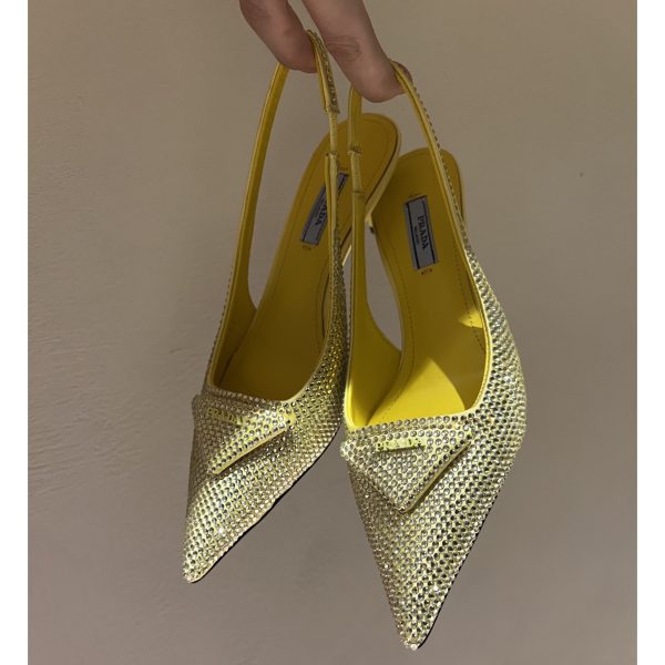 Prada Satin Sling-Back Pumps With Crystals(5.5cm) - Image 8