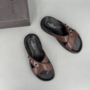 Valentino Men's Brown Web Slide Sandal