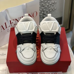 Valentino Open Skate Calfskin And Fabric Sneaker In White/Black