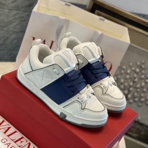 Valentino Open Skate Calfskin And Fabric Sneaker In White/Blue