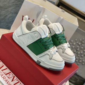 Valentino Open Skate Calfskin And Fabric Sneaker In White/Green