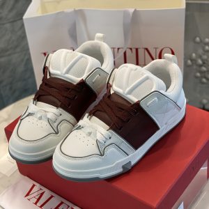 Valentino Open Skate Calfskin And Fabric Sneaker In White/Rubin