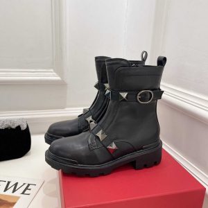 Valentino Roman Stud Calfskin Combat Boot With Tonal Studs 40mm