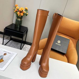 Versace Leather Platform Knee-High Boots