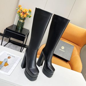 Versace Leather Platform Knee-High Boots