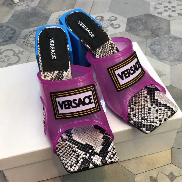 Versace 90S Vintage Logo Mid Heel Sandals (Purple)